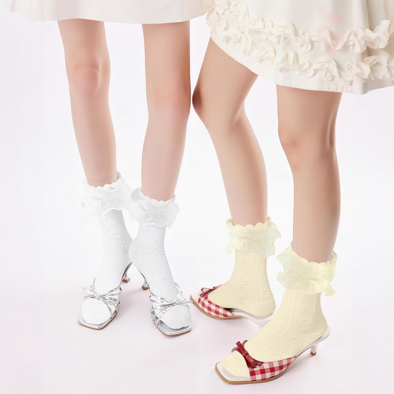 Zando Women's Ruffle Socks Lace Frilly Ankle Socks - Soft Stretchy Cute for Dress Shoes, Sneakers, Casual Outfits - Image 5